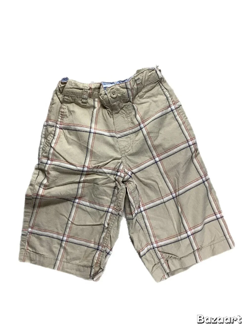 Old Navy Boys Plaid Shorts Size 10 Tan Red Navy Built-In Belt